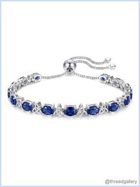 925 Sterling Silver White Gold Plated Tennis Bracelet Oval Sapphire 7.5CT